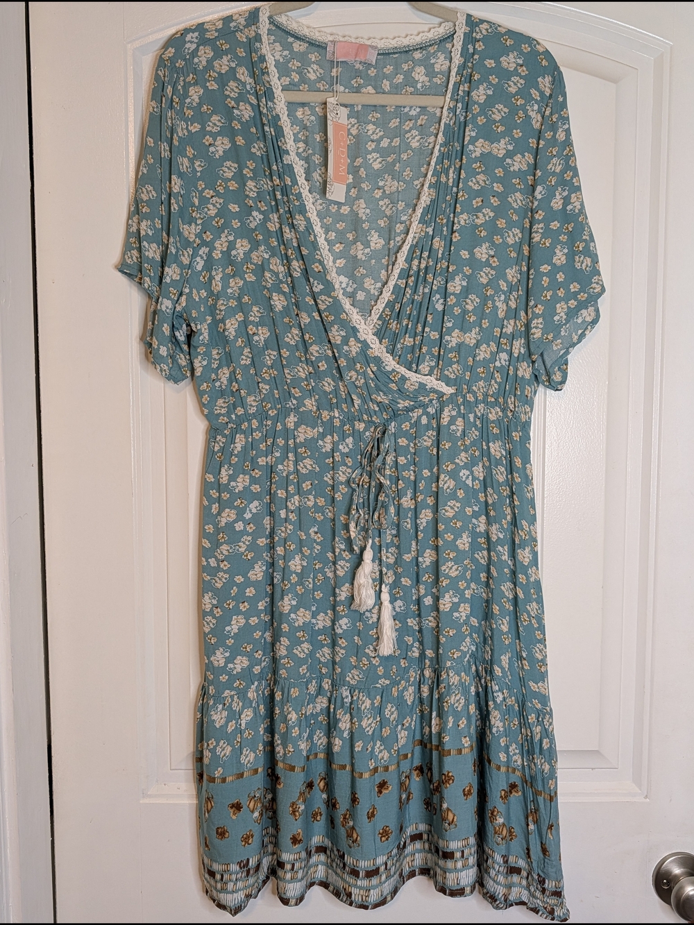 C+D+M Collection Teal Blue Floral Bohemian Mini Dress
